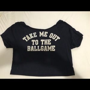 PINK off the shoulder Yankees cropped top